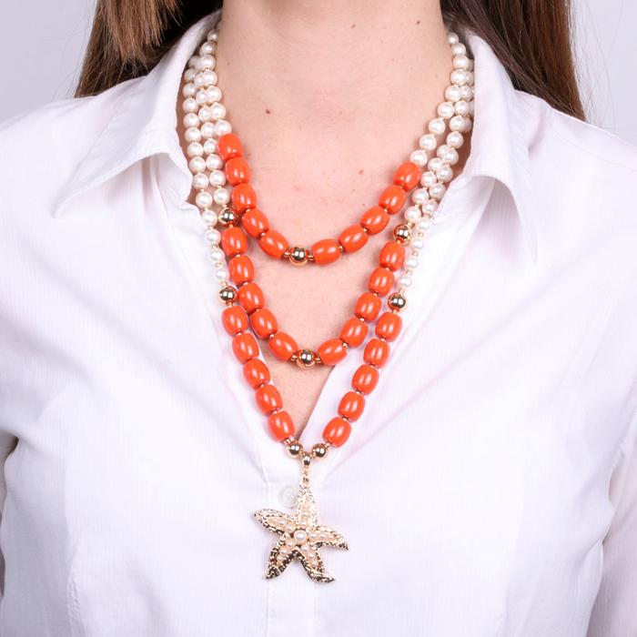 Collana in Metallo conchiglia con sfere rosse e bianche