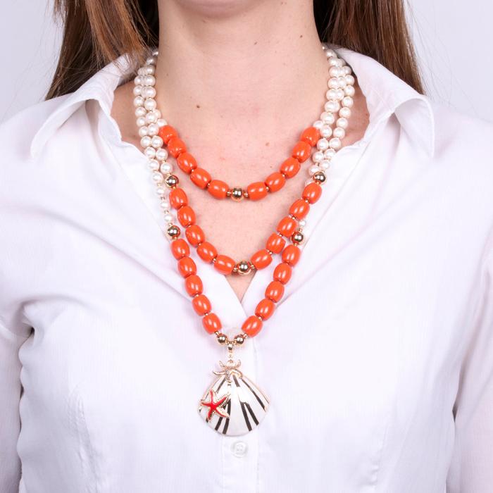 Collana in Metallo conchiglia con sfere rosse e bianche