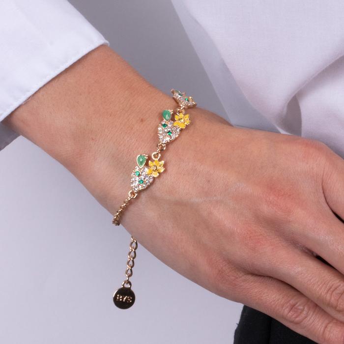 Bracelet en métal avec cactus et cristaux colorés