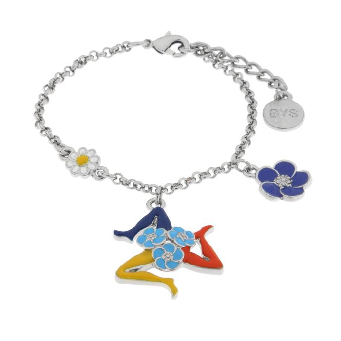 Bracelet en métal avec Trinacria et fleurs