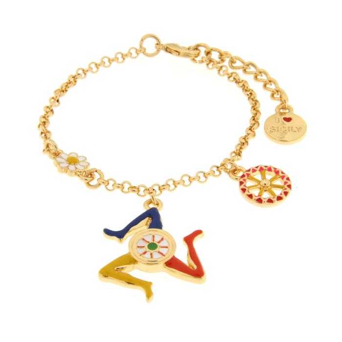 Bracelet en métal avec Trinacria et roue de charrette