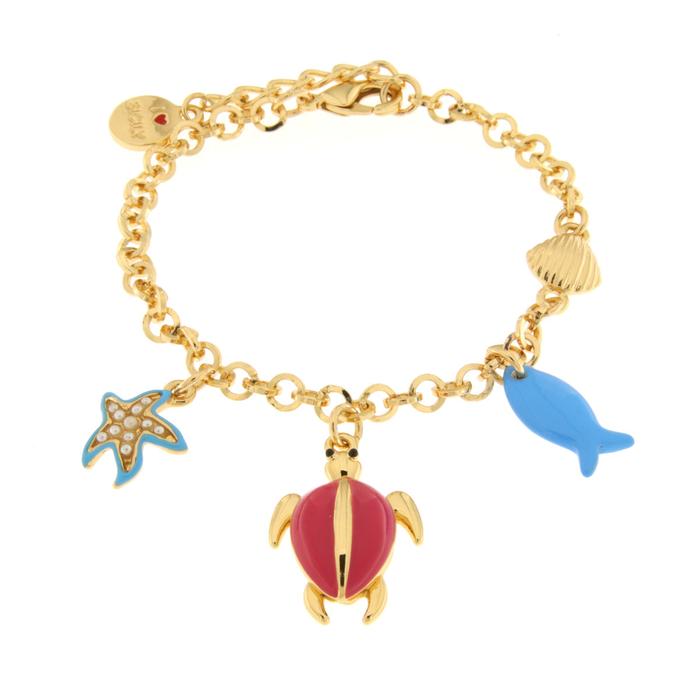 Metal Bracelet with Pink Turtle, Fish and Starfish