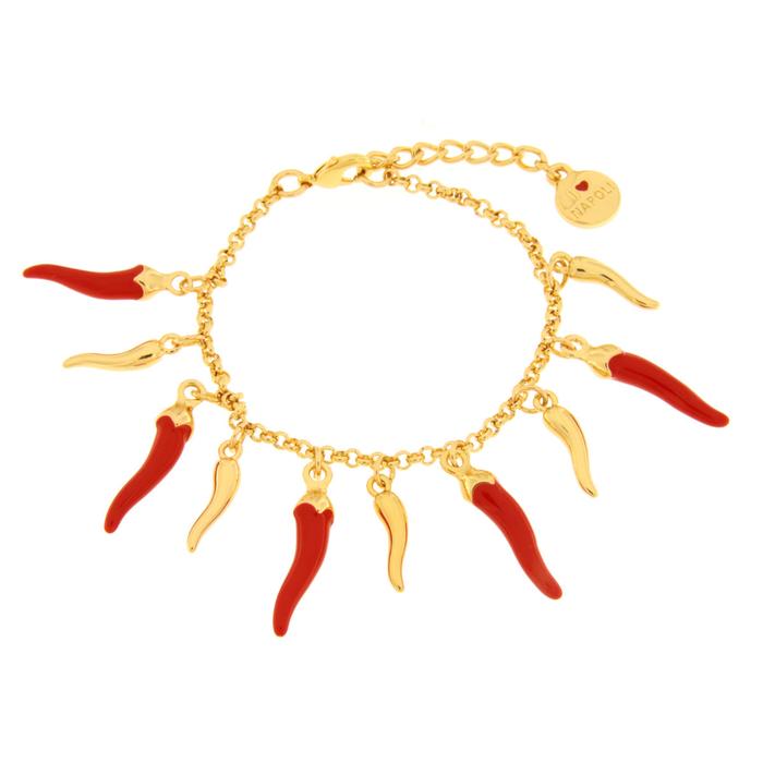 Bracelet en métal avec cornes rouges et dorées