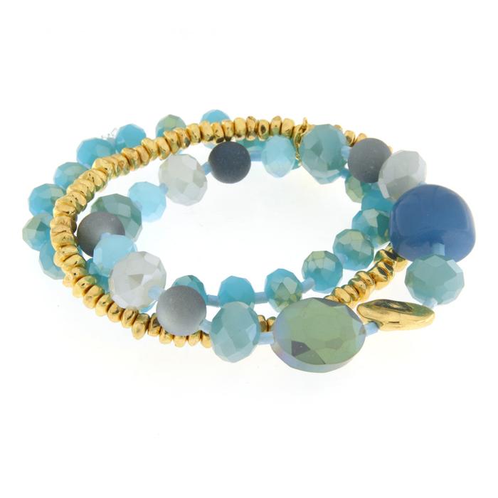 Bracelet multi-rangs en métal avec cristaux et pierres bleues