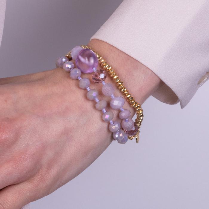 Bracelet multi-rangs en métal avec cristaux et pierres violets