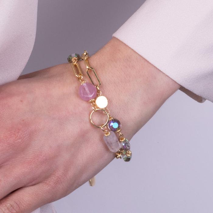 Bracciale in Metallo multifilo con cristalli e pietre viola