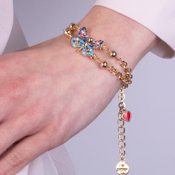 Bracciale in Metallo a doppio filo con farfalla colorata