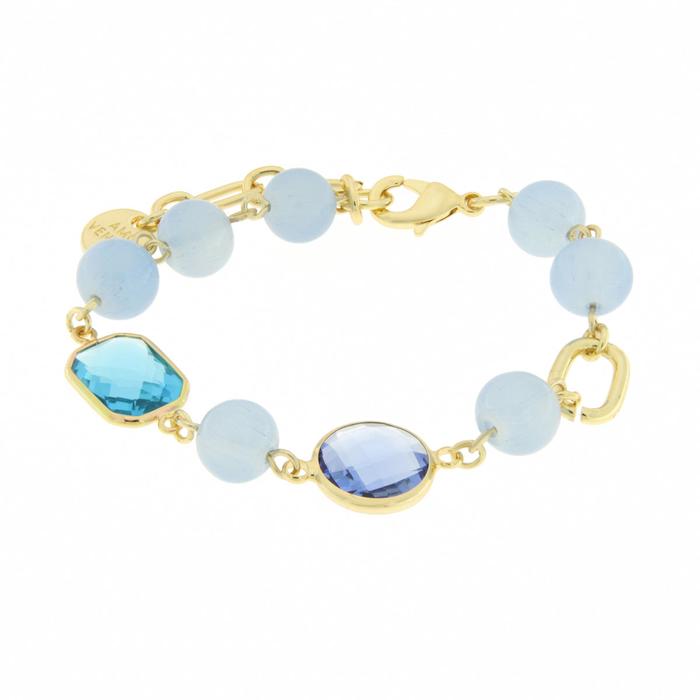 Bracelet en métal avec perles et cristaux bleus