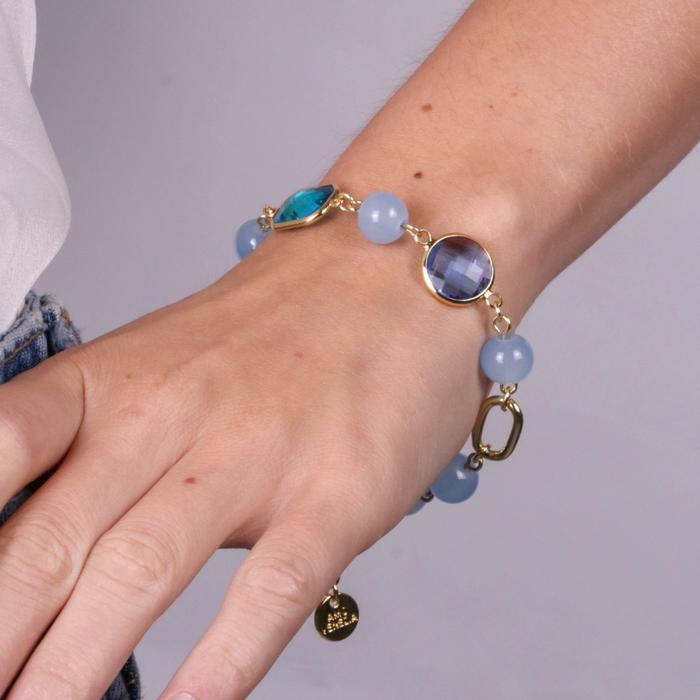 Bracelet en métal avec perles et cristaux bleus