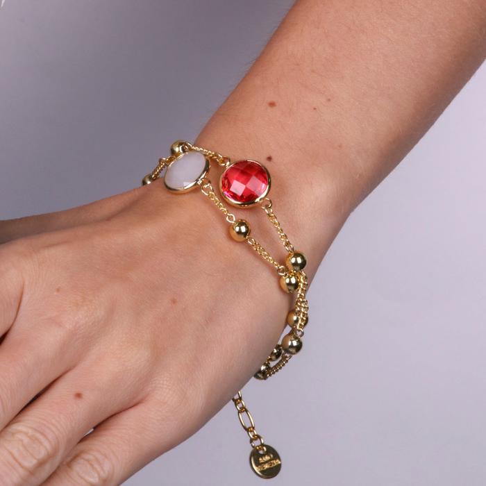 Bracelet en métal double brin avec cristal blanc et rose