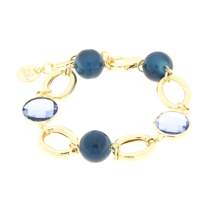 Bracciale in Metallo con catene e cristalli e perle blu
