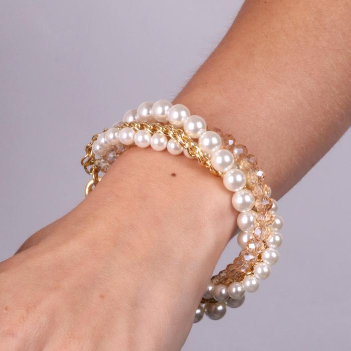 Bracelet en métal multi-rangs tissé de perles et de zircons