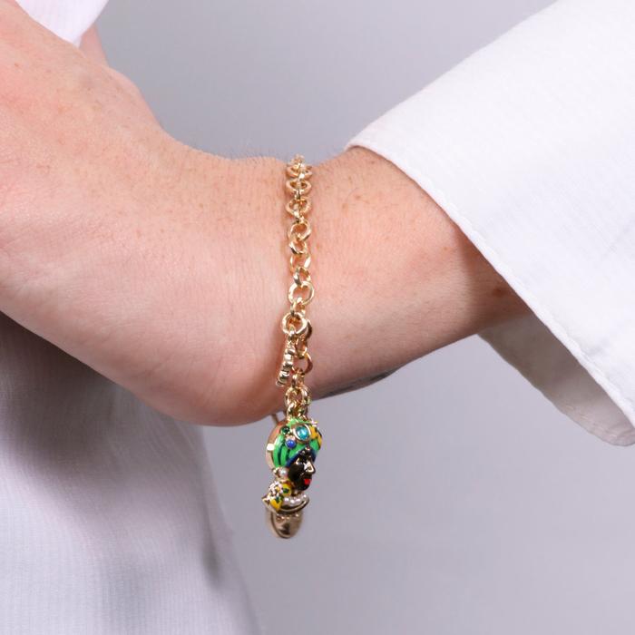 Bracciale in Metallo con testa di Moro verde  fiore  e cuore