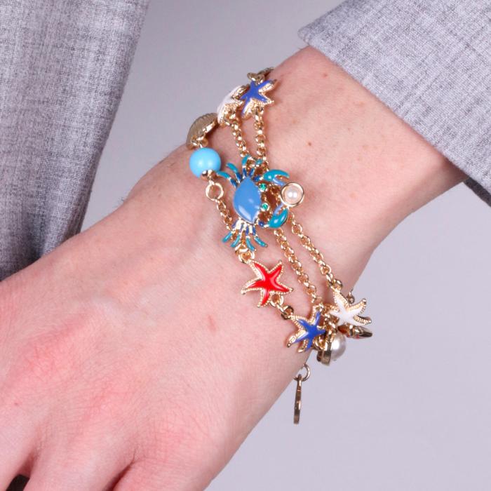 Bracciale in Metallo con granchio, stelle marine, pesciolino e conchiglie