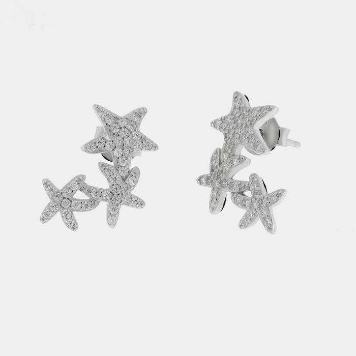 Boucles d'oreilles trois étoiles en argent 925 avec zircone blanche