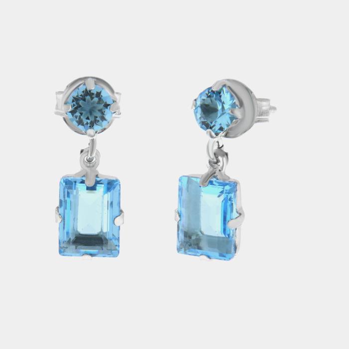 Boucles d'oreilles en argent 925 avec cristaux rectangulaires bleus