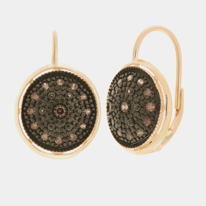 Boucles d'oreilles en argent 925 avec cercle orné de zircons fumés
