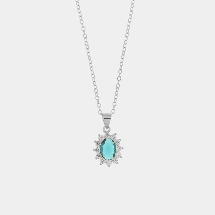 Collier en argent 925 avec zircone blanche et zircone aqua centrale