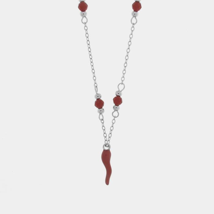 Collana in Argento 925 con corno rosso