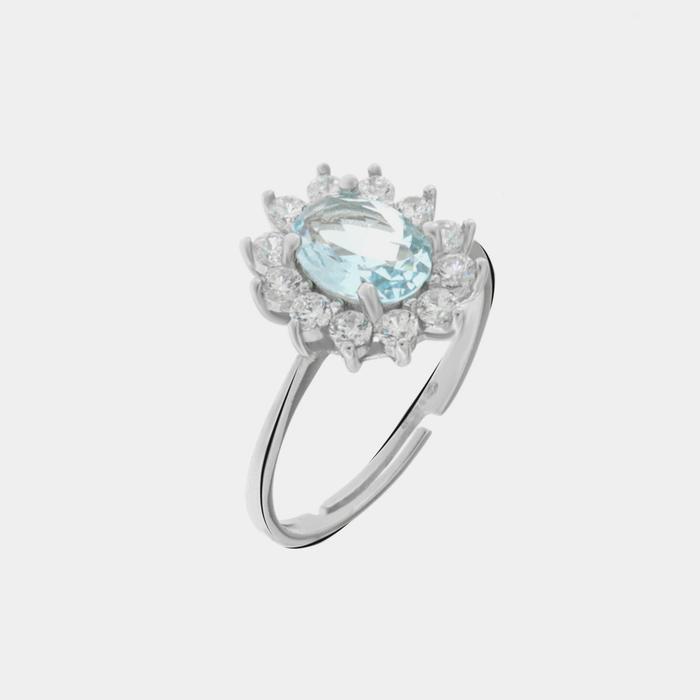 Bague en argent 925 avec zircone blanche et zircone centrale aqua