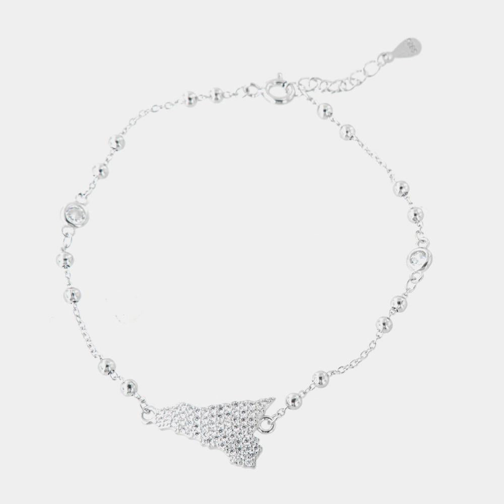 Bracelet en argent 925 en forme d'île sicilienne, orné de pavés de zircones blanches