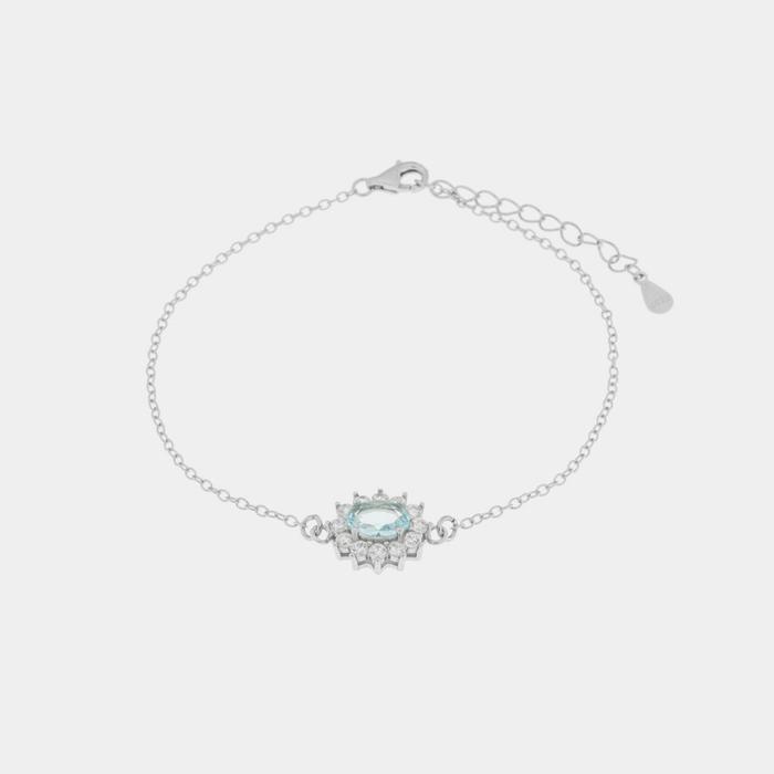 Bracelet en argent 925 avec zircone blanche et zircone centrale aqua