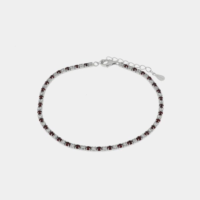 Bracelet en argent 925 avec zircones fuchsia et transparentes