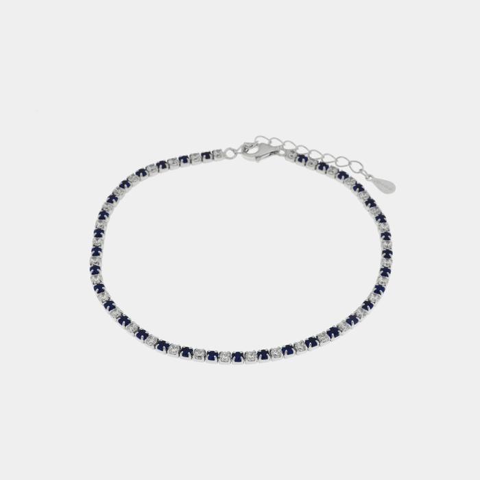 Bracelet en argent 925 avec zircones bleues et transparentes