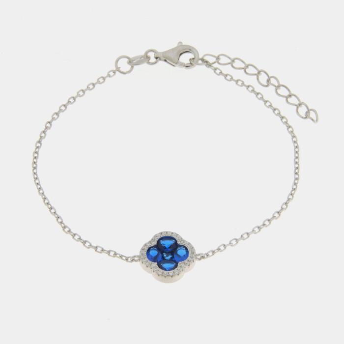925 Silver Bracelet in the Shape of a Flower and Blue Zirconia