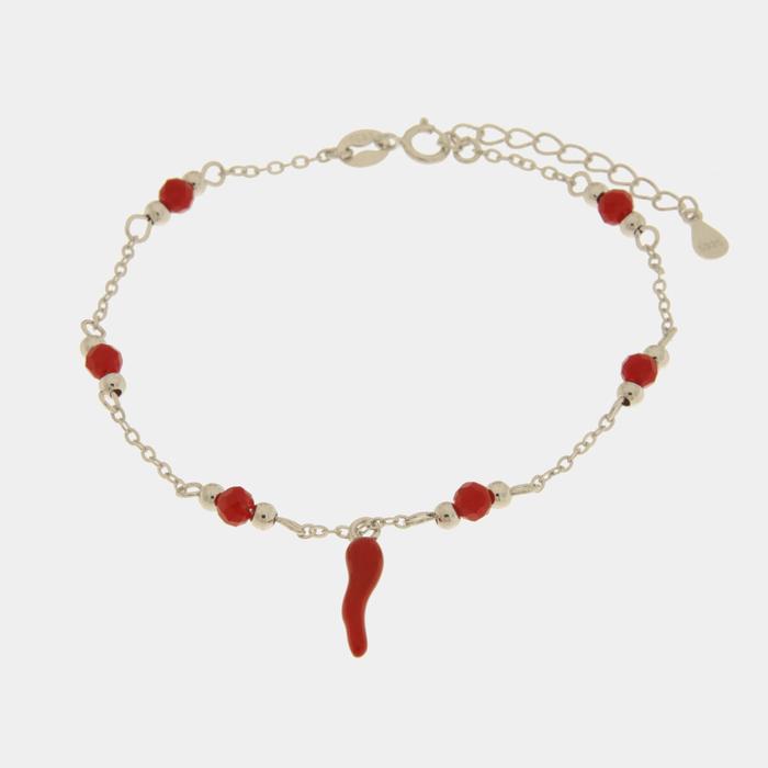 Bracciale in Argento 925 con corno rosso