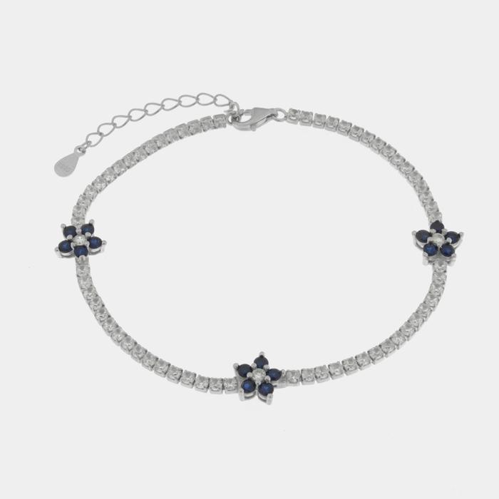 Bracciale in Argento 925 con fiori fucsia e zirconi