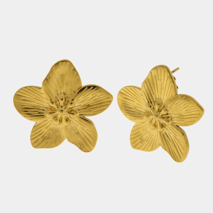 Boucles d'oreilles en acier avec fleurs rayées sur le lobe