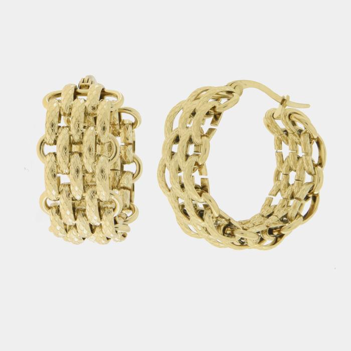 Boucles d'oreilles en acier avec créoles et maille tressée