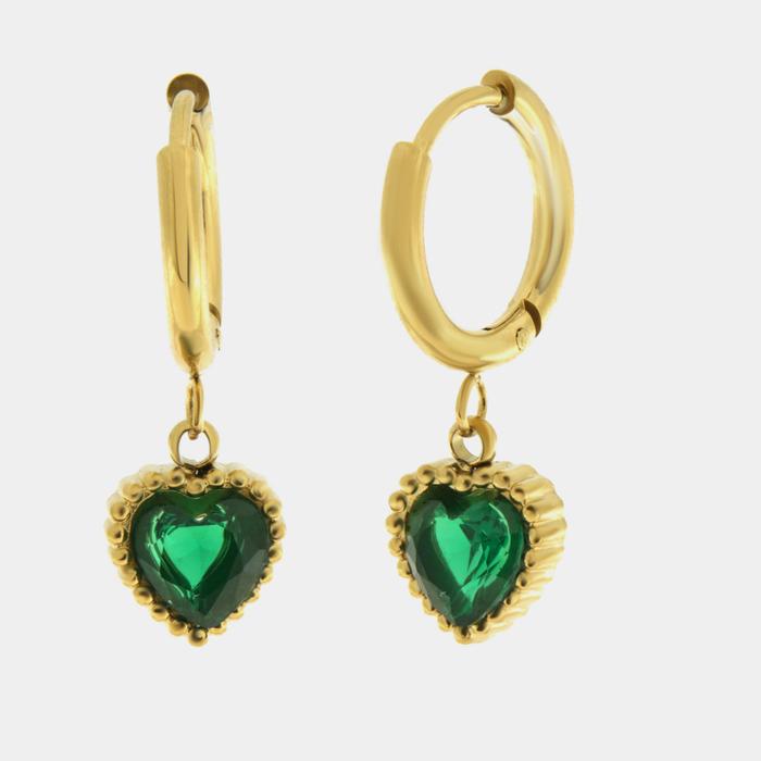 Orecchini in Acciaio cerchio con cuore verde