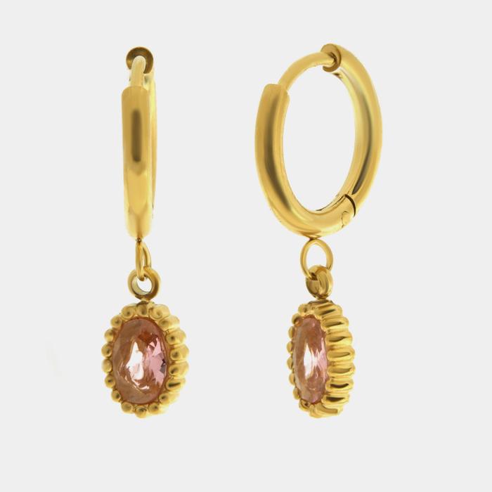 Orecchini in Acciaio cerchio con cristallo rosa