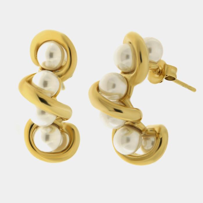 Orecchini in Acciaio semicerchio intrecciato con perle