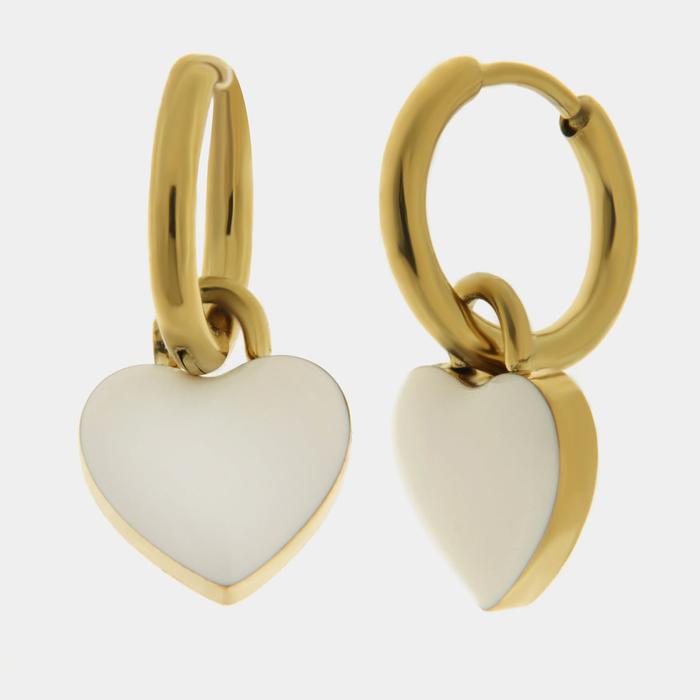 Orecchini in Acciaio cerchio con cuore bianco