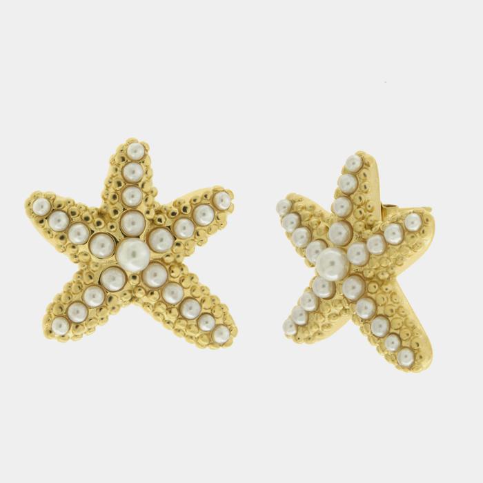 Orecchini in Acciaio  stella marina con perle
