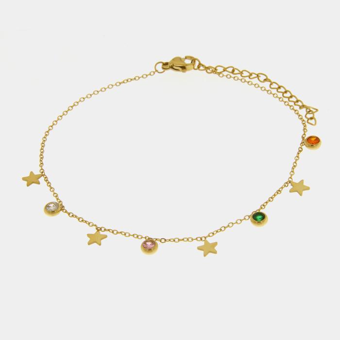 Bracciale in Acciaio con stelline e cristalli colorati