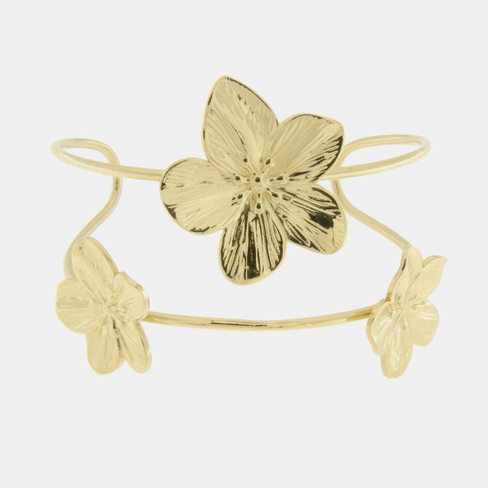Bracelet rigide en acier avec fleurs