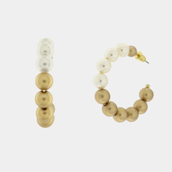 Boucles d'oreilles créoles en métal avec perles bicolores