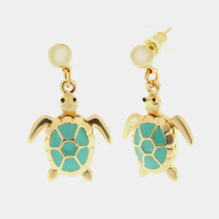 Boucles d'oreilles en métal tortue d'eau verte