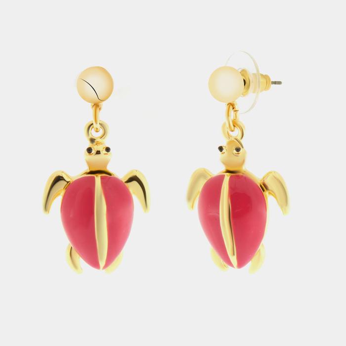 Pink Tortoise Metal Earrings