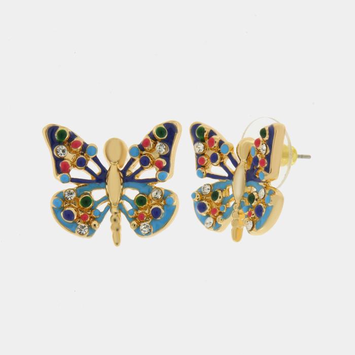 Boucles d'oreilles à tige en métal papillon bleu