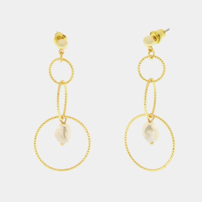 Boucles d'oreilles créoles en métal avec perle synthétique