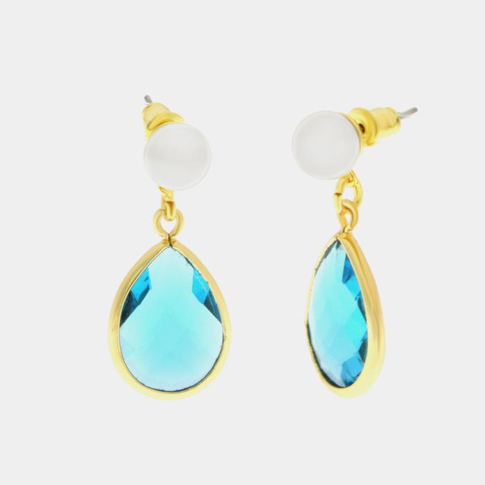 Boucles d'oreilles en métal avec cristal bleu en forme de goutte