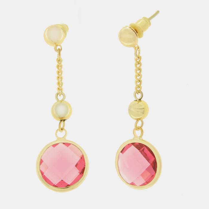 Boucles d'oreilles en métal avec pendentif en cristal rose