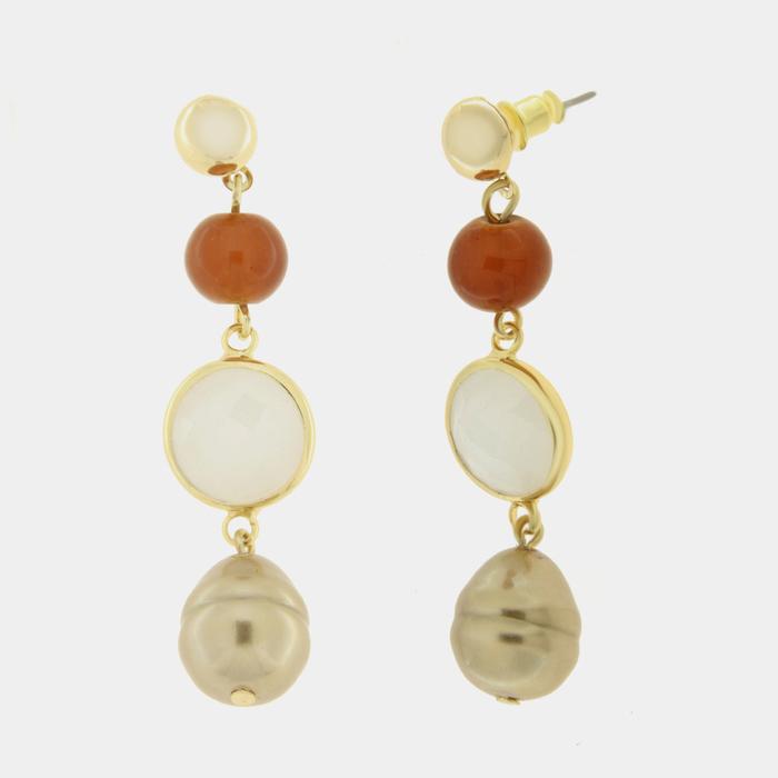 Boucles d'oreilles en métal avec pendentif perle et cristal