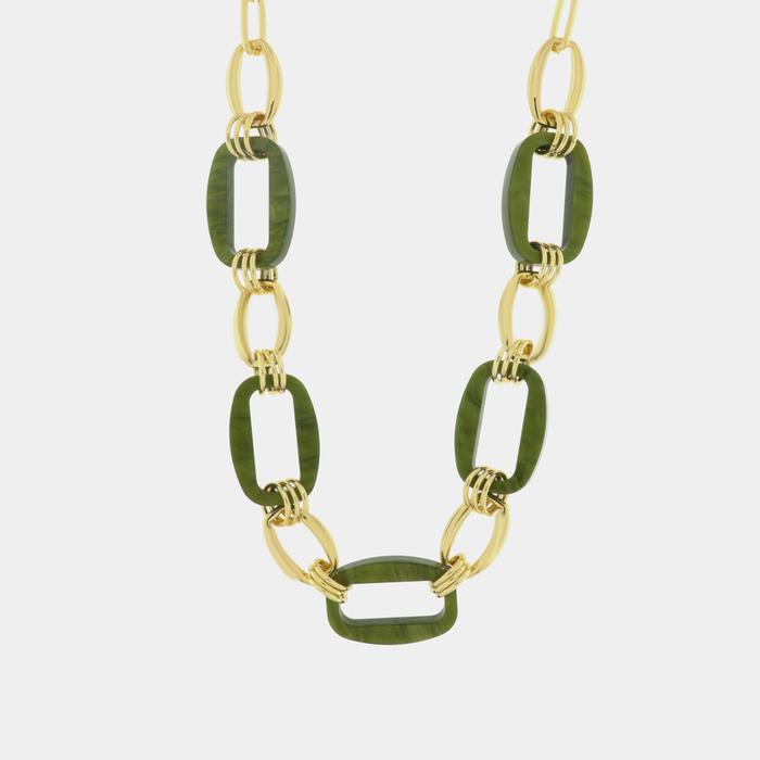 Collier en métal à chaîne rectangulaire verte