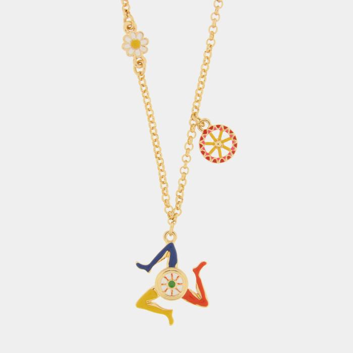 Collier en métal avec Trinacria et roue de charrette